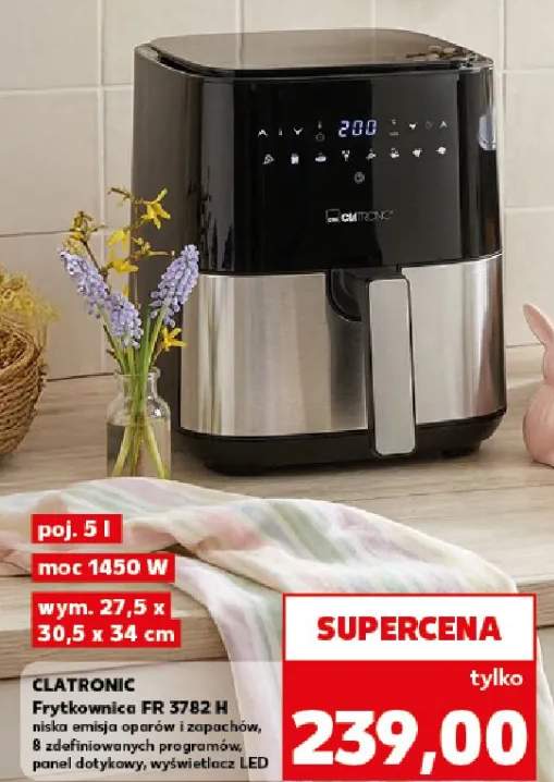 Frytkownica FR 3782 H niska emisja oparów i zapachów, 8 zdefiniowanych programów, panel dotykowy, wyświetlacz LED