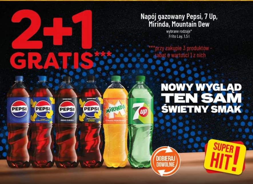 Napój gazowany Pepsi, 7 Up, Mirinda, Mountain Dew wybrane rodzaje