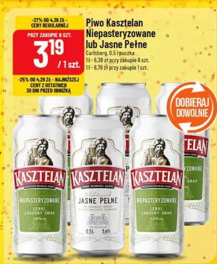 Piwo Kasztelan niepasteryzowane lub jasne pełne