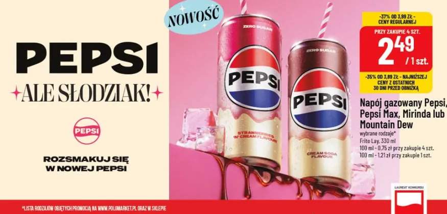 Napój gazowany Pepsi, Pepsi Max, Mirinda lub Mountain Dew wybrane rodzaje