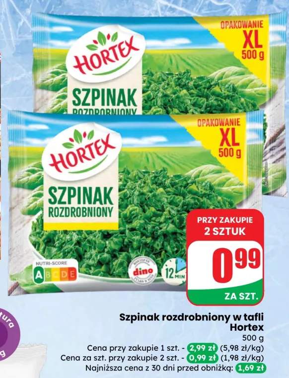 Szpinak rozdrobiowany w tafli