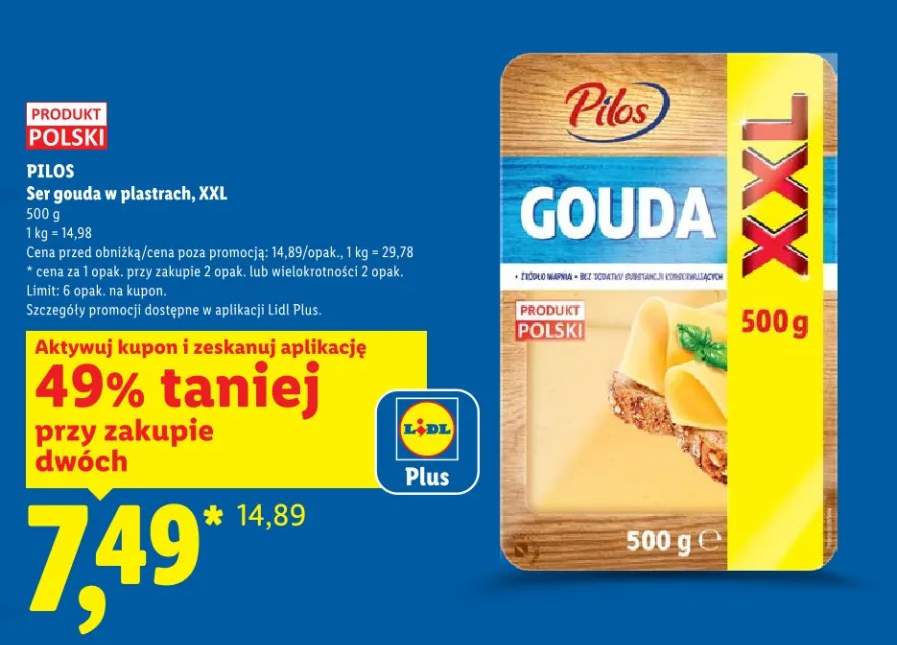 Ser gouda w plastrach XXL, 500 g