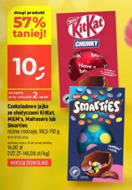 Czekoladowe jajko ze słodyczami KitKat, M&M's, Maltesers lub Smarties różne rodzaje