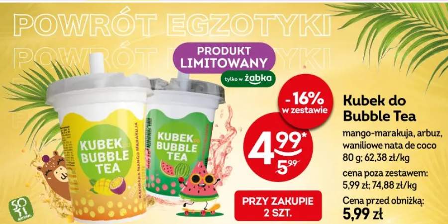 Kubek do Bubble Tea mango-marakuja, arbuz, waniliowa nata de coco