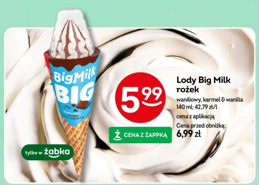 Lody Big Milk rożek waniliowy, karmel & wanilia