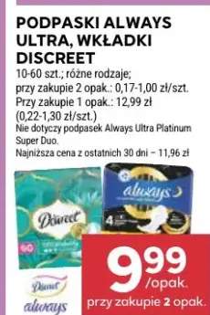 Podpaski Ultra, wkładki Discreet różne rodzaje