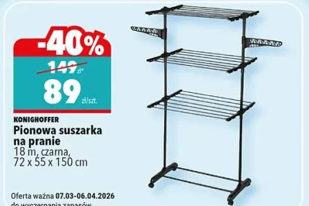 Pionowa suszarka na pranie 18 m, czarna, 72 x 55 x 150 cm