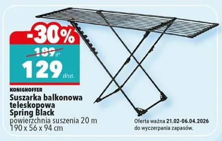 Suszarka balkonowa teleskopowa Drying Black powierzchnia suszenia 20 m 190 x 56 x 94 cm