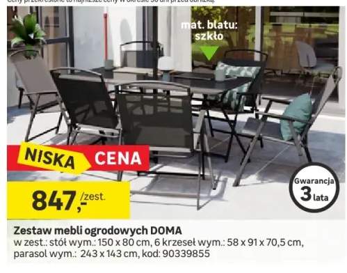 Meble ogrodowe jadalniane Doma antracytowe zestaw stół parasol krzesła