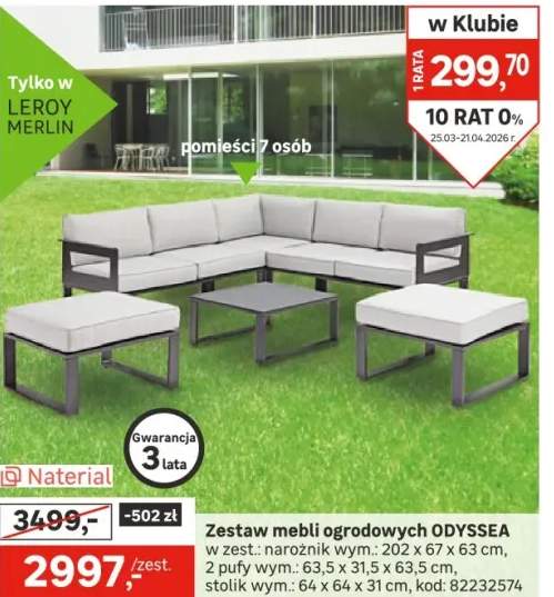 Meble ogrodowe zestaw Odyssea szare Naterial