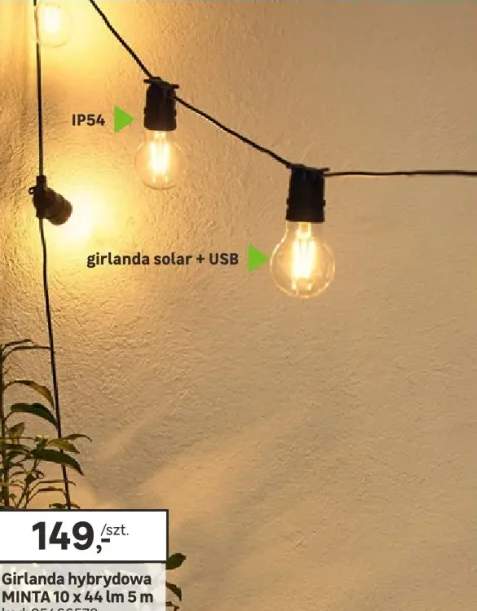 Girlanda solarna hybrydowa Minta 10 x 44 lm 5 m IP44 Inspire
