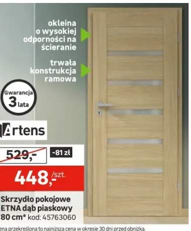 Drzwi wewnętrzne pokojowe Etna Dąb piaskowy 80 Prawe Artens