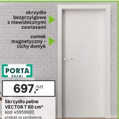 Drzwi wewnętrzne pełne bezprzylgowe Vector T Białe 80 Prawe