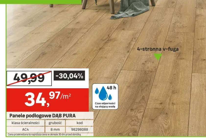 Panele podłogowe laminowane wodoodporne AC4 8 mm Dąb Pura naturalne drewno