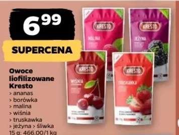 Owoce liofilizowane Kresto (ananas, borówka, malina, wiśnia, truskawka, jeżyna, śliwka)