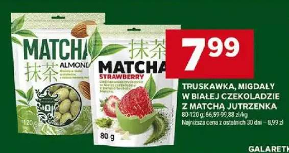 Truskawka, migdały w białej czekoladzie z matcha jutrzenko matcha