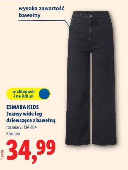 Jeansy wide leg dziewczęce z bawełną