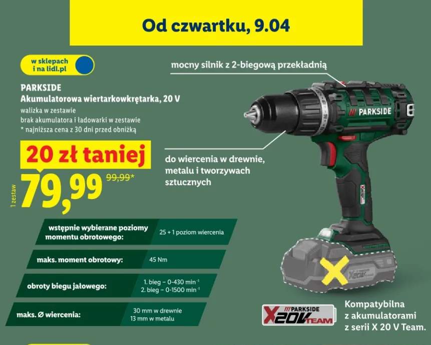 Akumulatorowa wiertarkowkrętarka 20V