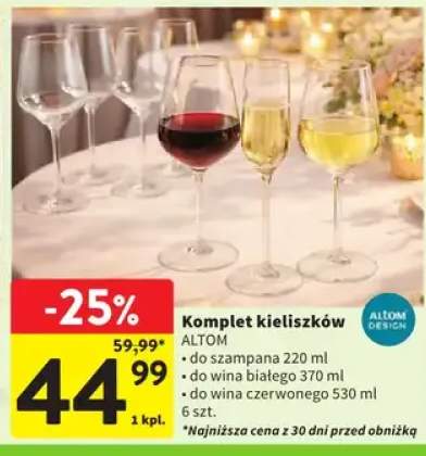 Komplet kieliszków do szampana 220 ml, do wina białego 370 ml, do wina czerwonego 530 ml 6 szt.