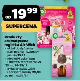 Produkty aromatyczna mgielka Air Wick - wkład do dyfuzora - biała peonia i kwitnący jaśmin, niebieski eukaliptus i drzewo cedrowe, malina i białe kwiaty, soczyste maliny