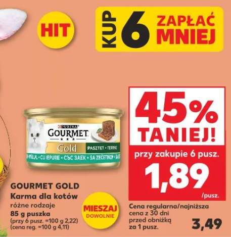 Karma dla kotów różne rodzaje 85 g puszka (przy 6 pusz. ≈100 g 2,22)