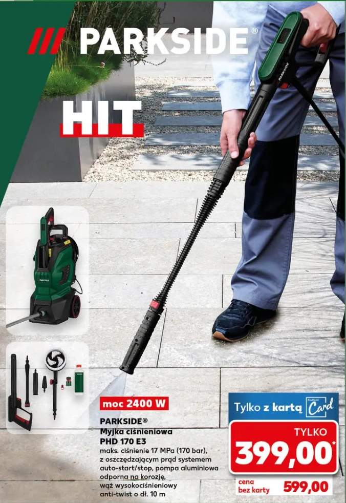 Myjka ciśnieniowa PHD 170 E3 maks. ciśnienie 17 MPa (170 bar), z oszczędzającym prąd systemem auto-start/stop, pompa aluminiowa odporna na korozję, wąż wysokociśnieniowy anti-twist o dł. 10 m