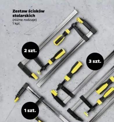 Zestaw ścisków stolarskich, różne rodzaje