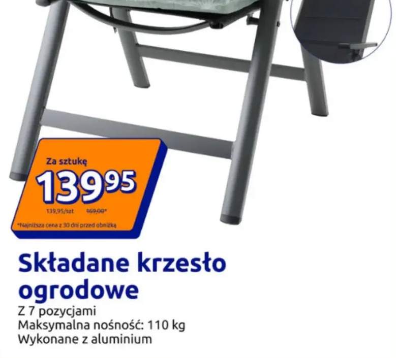 Składane krzesło ogrodowe z 7 pozycjami