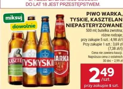 Piwo Warka, Tyskie, Kasztelan niepasteryzowane różne rodzaje