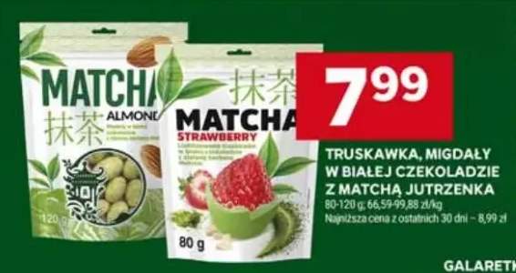 Truskawka, migdały w białej czekoladzie z matcha Jutrzenka
