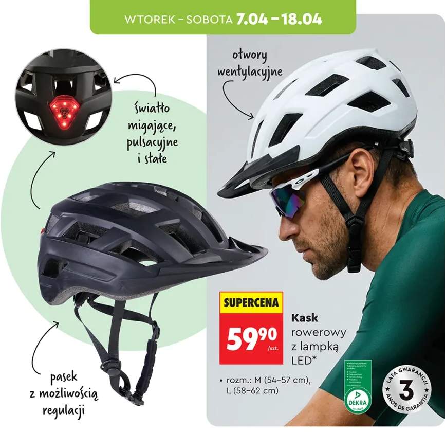 Kask rowerowy z lampką LED