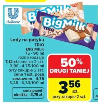 Lody na patyku Trio Big Milk różne rodzaje