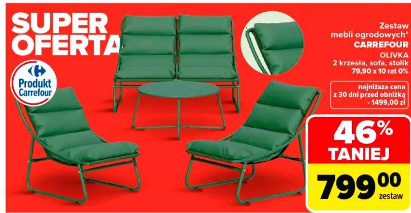 Zestaw mebli ogrodowych Carrefour Olivka 2 krzesła, sofa, stolik
