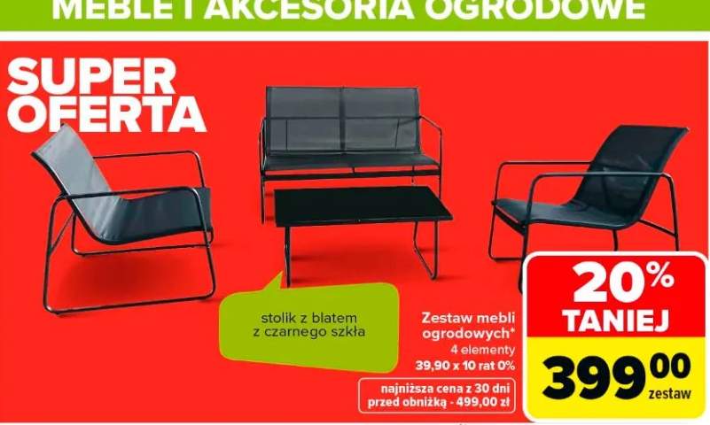 Zestaw mebli ogrodowych stolik z blatem z czarnego szkła, 4 elementy