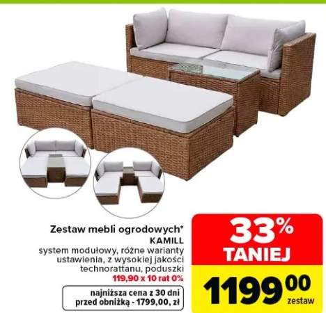 Zestaw mebli ogrodowych system modułowy, różne warianty zestawienia, z wysokiej jakości technorattanu