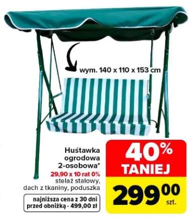 Huśtawka ogrodowa 2-osobowa, stelaż stalowy, dach z tkaniny, poduszka