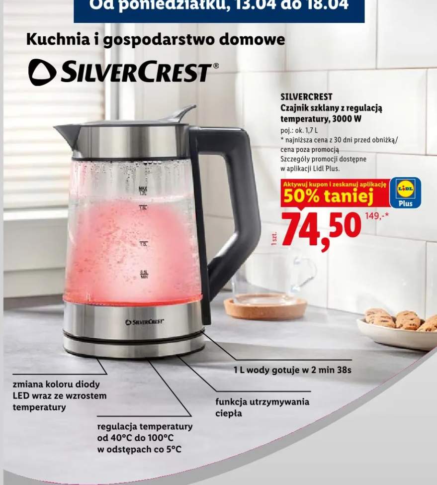 Czajnik szklany z regulacją temperatury 3000W