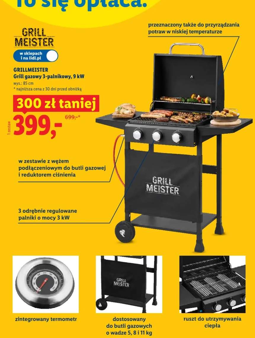 Grill gazowy 3-palnikowy, 9 kW