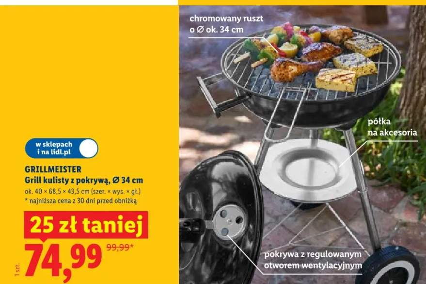 Grill kulisty z pokrywą, Ø 34 cm