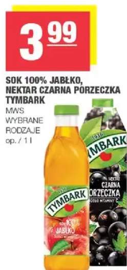 Sok 100% jabłko, nektar czarna porzeczka Tymbark