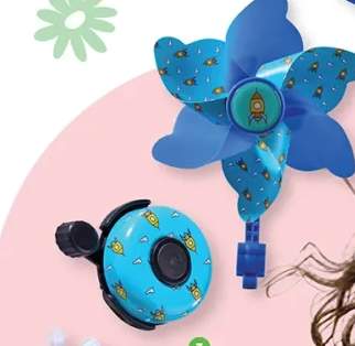 Zestaw z koralikami: wiatraczek, dzwonek, koraliki na szprychy, różne kolory