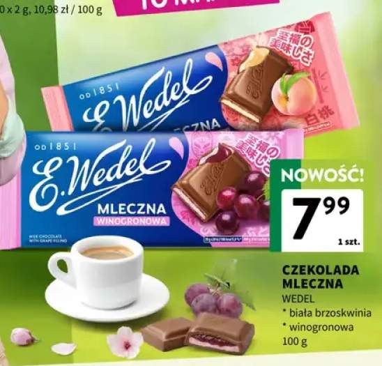 Czekolada mleczna biała brzoskwinia, winogronowa