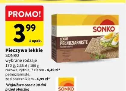 Pieczywo lekkie różne rodzaje razowe, żytnie, 7 ziaren - pełnoziarniste, ze słonecznikiem