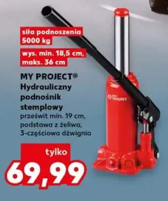 Hydrauliczny podnośnik stemplowy sila podnoszenia 5000 kg, przesuwit min. 19 cm, podstawa z żeliwa, 3-częściowa dźwignia