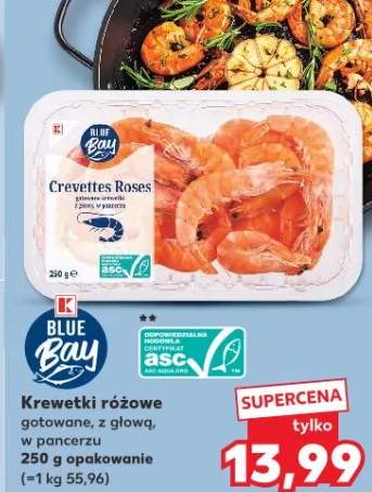 Krewetki różowe gotowane, z głową, w pancerzu