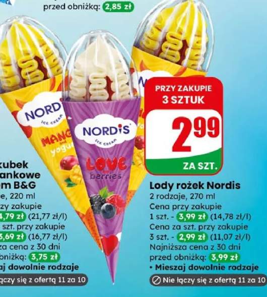 Lody rożek Nordis - 2 rodzaje