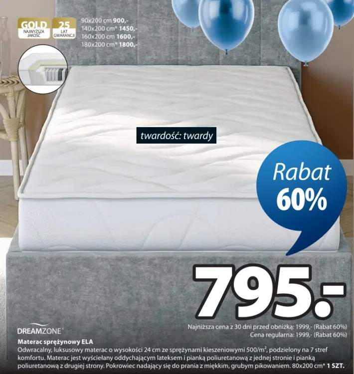 Materac sprężynowy Ela odwracalny luksusowy materac o wysokości 24cm