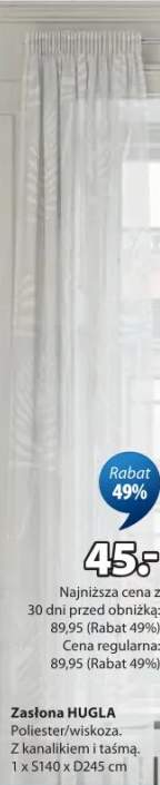 Zasłona poliester/wiskoza. Z kanalikiem i taśmą marszczącą. 1 x S140 x D245 cm