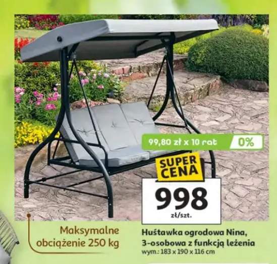 Huśtawka ogrodowa Nina, 3-osobowa z funkcją leżenia