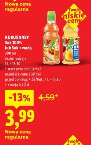 Sok 100% lub Sok + woda różne rodzaje
